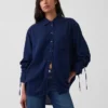 Camisas oversize de mezclilla con mangas fruncidas