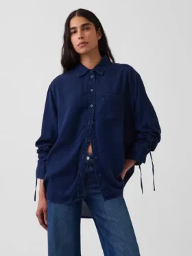 Camisas oversize de mezclilla con mangas fruncidas