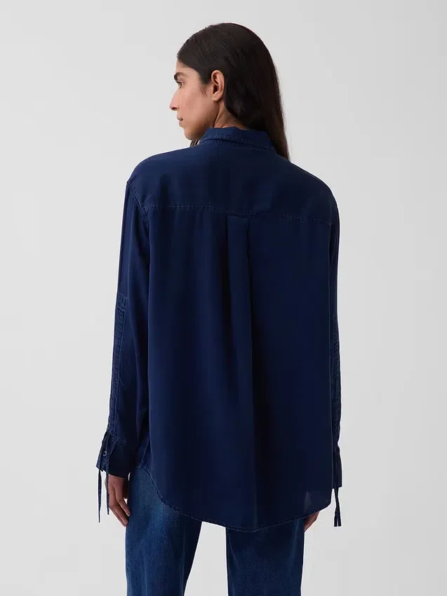 Camisas oversize de mezclilla con mangas fruncidas