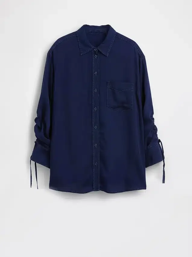 Camisas oversize de mezclilla con mangas fruncidas
