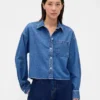 Camisas oversize de mezclilla ultrasuave con dobladillo recto y corte corto
