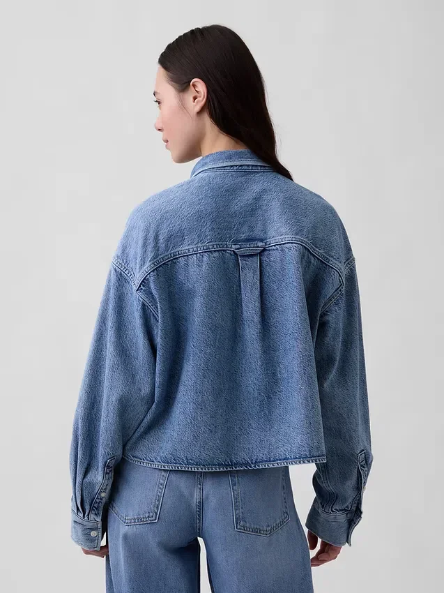 Camisas oversize de mezclilla ultrasuave con dobladillo recto y corte corto