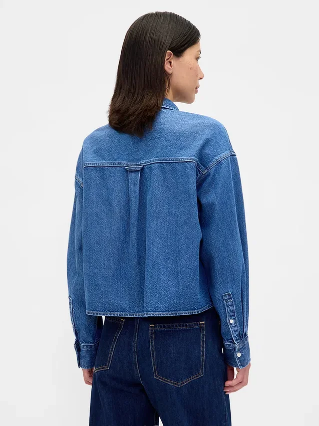 Camisas oversize de mezclilla ultrasuave con dobladillo recto y corte corto