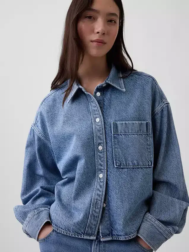 Camisas oversize de mezclilla ultrasuave con dobladillo recto y corte corto