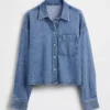 Camisas oversize de mezclilla ultrasuave con dobladillo recto y corte corto