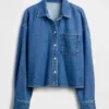 Camisas oversize de mezclilla ultrasuave con dobladillo recto y corte corto