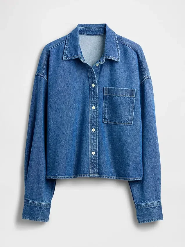 Camisas oversize de mezclilla ultrasuave con dobladillo recto y corte corto