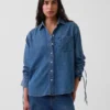 Camisas oversize de mezclilla ultrasuaves con mangas fruncidas