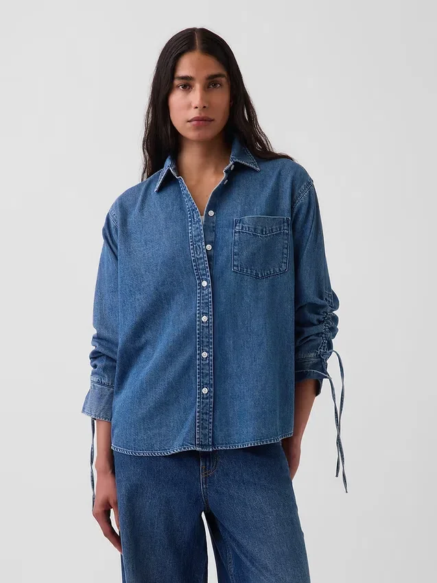 Camisas oversize de mezclilla ultrasuaves con mangas fruncidas