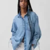 Camisas oversize de mezclilla ultrasuaves con mangas fruncidas