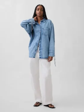 Camisas oversize de mezclilla ultrasuaves con mangas fruncidas
