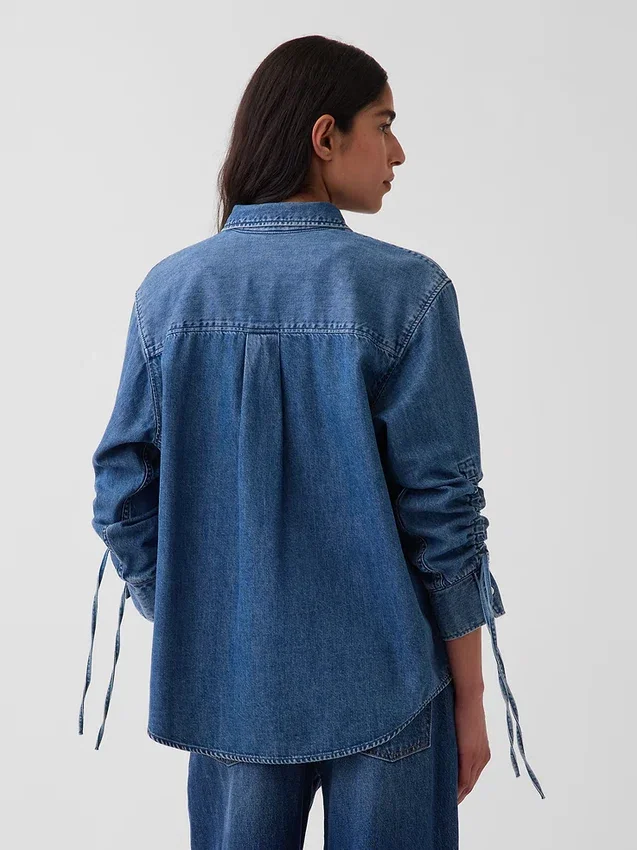 Camisas oversize de mezclilla ultrasuaves con mangas fruncidas