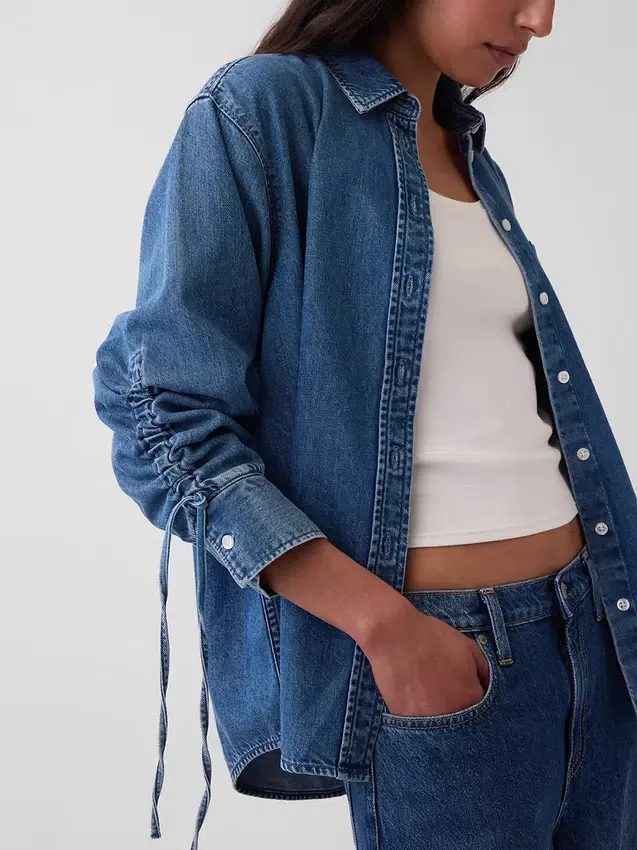 Camisas oversize de mezclilla ultrasuaves con mangas fruncidas