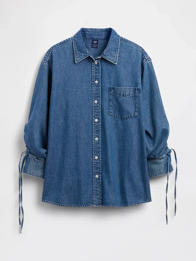 Camisas oversize de mezclilla ultrasuaves con mangas fruncidas