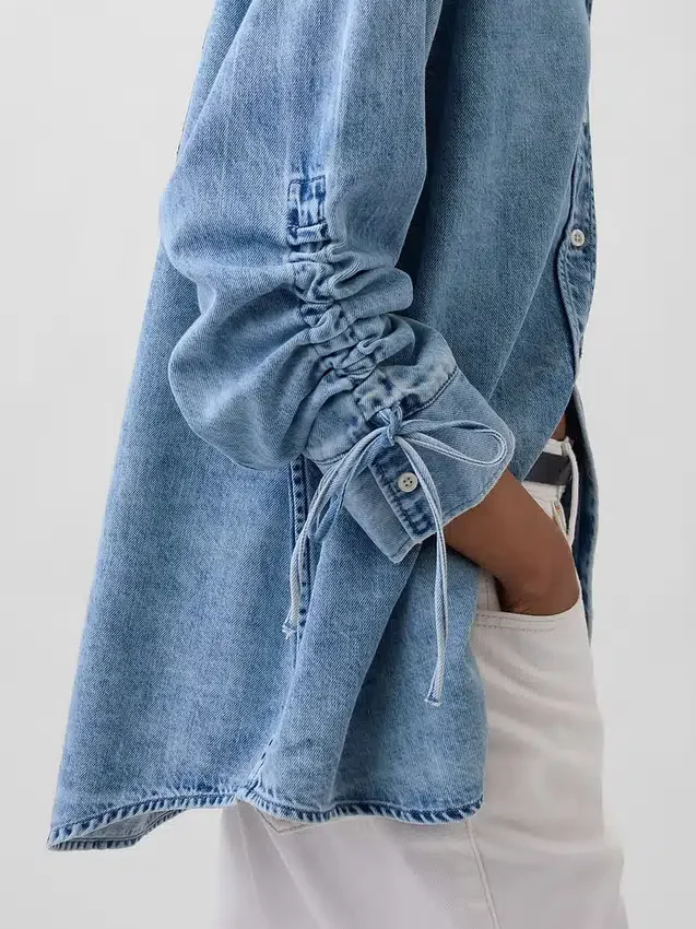 Camisas oversize de mezclilla ultrasuaves con mangas fruncidas