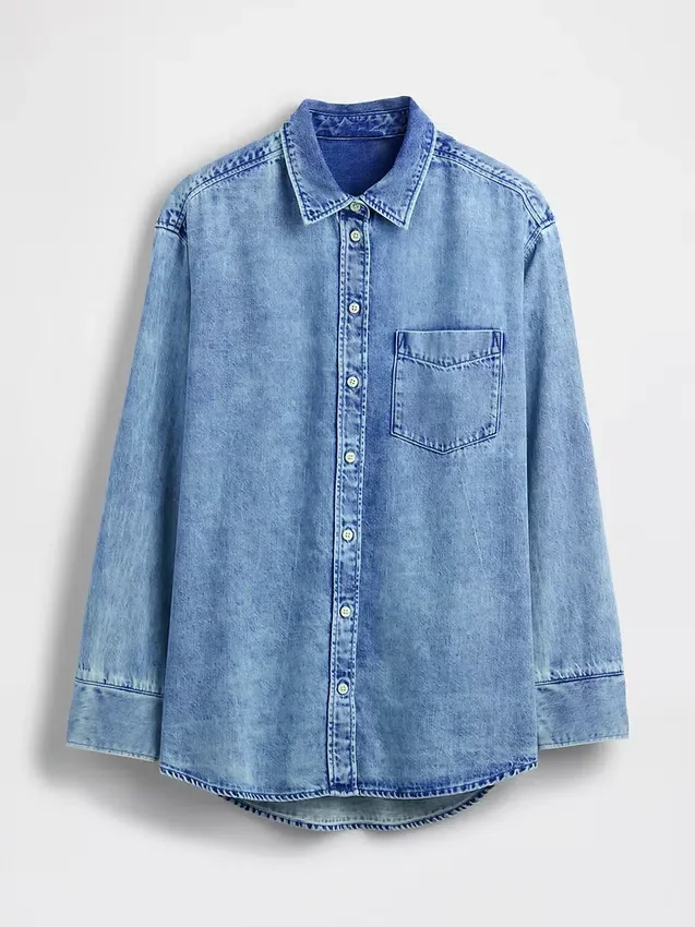 Camisas oversize de mezclilla ultrasuaves con mangas fruncidas