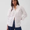 Camisas oversize de popelín de algodón orgánico con mangas fruncidas