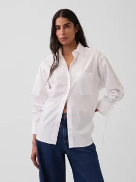 Camisas oversize de popelín de algodón orgánico con mangas fruncidas