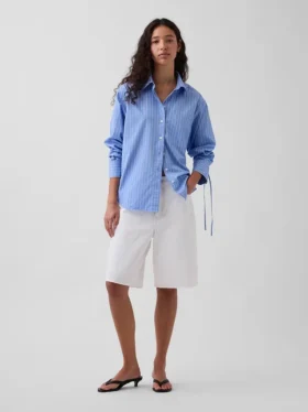 Camisas oversize de popelín de algodón orgánico con mangas fruncidas