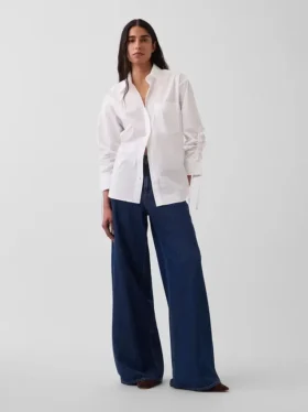 Camisas oversize de popelín de algodón orgánico con mangas fruncidas