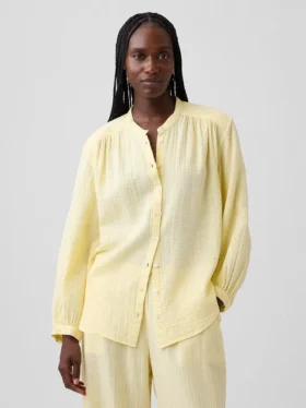 Camisas oversize sin cuello de gasa de algodón