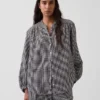 Camisas oversize sin cuello de gasa de algodón