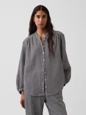 Camisas oversize sin cuello de gasa de algodón