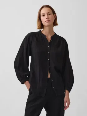 Camisas oversize sin cuello de gasa de algodón