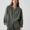 Camisas oversize sin cuello de gasa de algodón