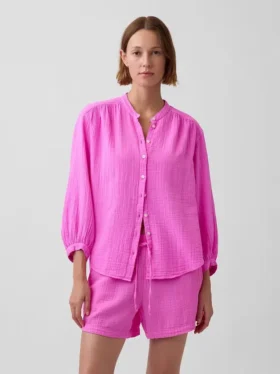 Camisas oversize sin cuello de gasa de algodón