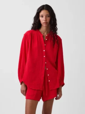 Camisas oversize sin cuello de gasa de algodón
