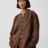 Camisas oversize sin cuello de gasa de algodón