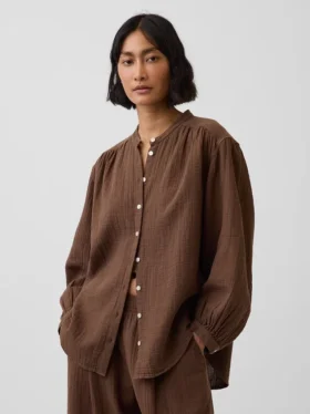 Camisas oversize sin cuello de gasa de algodón