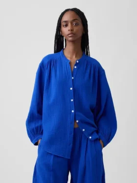 Camisas oversize sin cuello de gasa de algodón