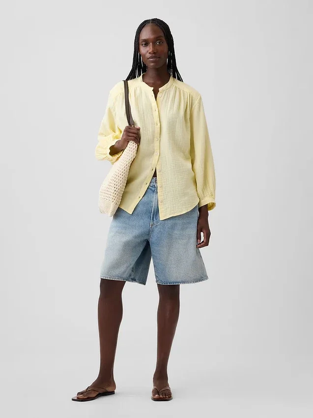 Camisas oversize sin cuello de gasa de algodón