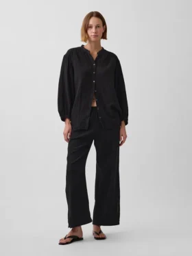 Camisas oversize sin cuello de gasa de algodón