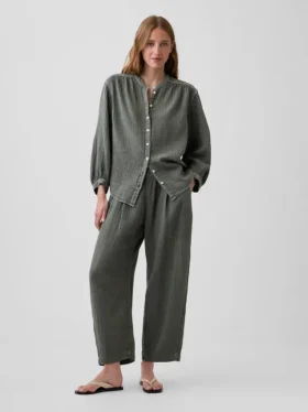 Camisas oversize sin cuello de gasa de algodón