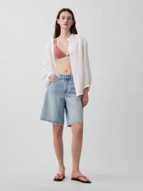 Camisas oversize sin cuello de gasa de algodón