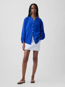 Camisas oversize sin cuello de gasa de algodón