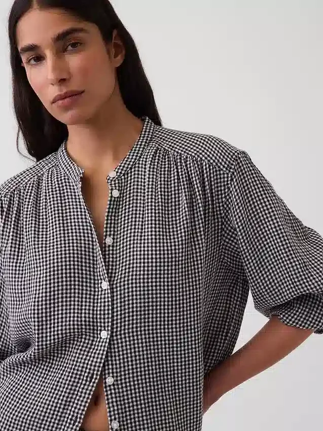 Camisas oversize sin cuello de gasa de algodón