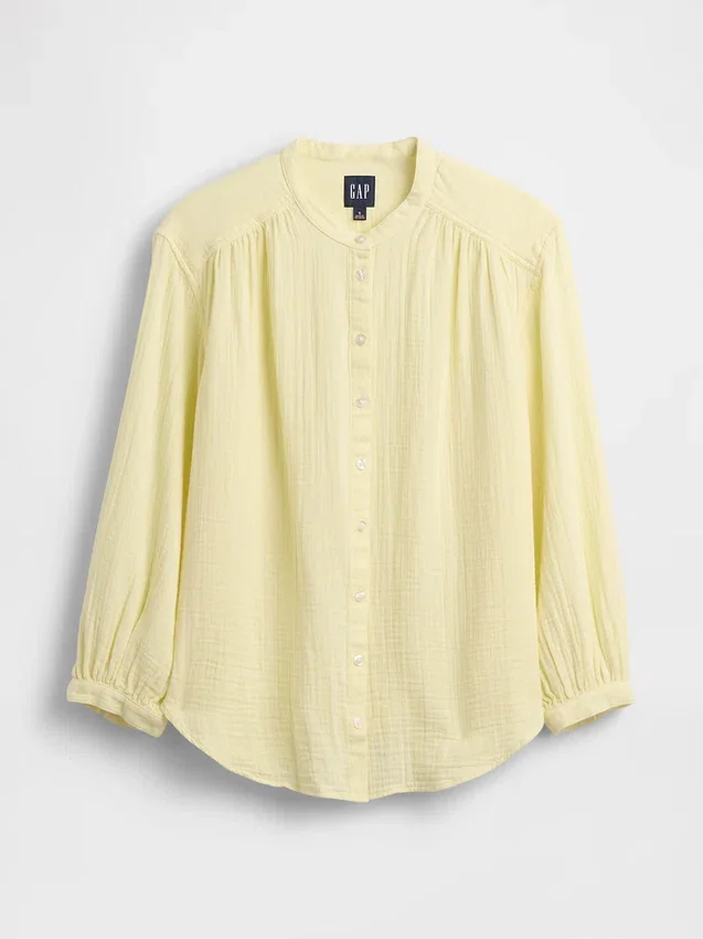Camisas oversize sin cuello de gasa de algodón
