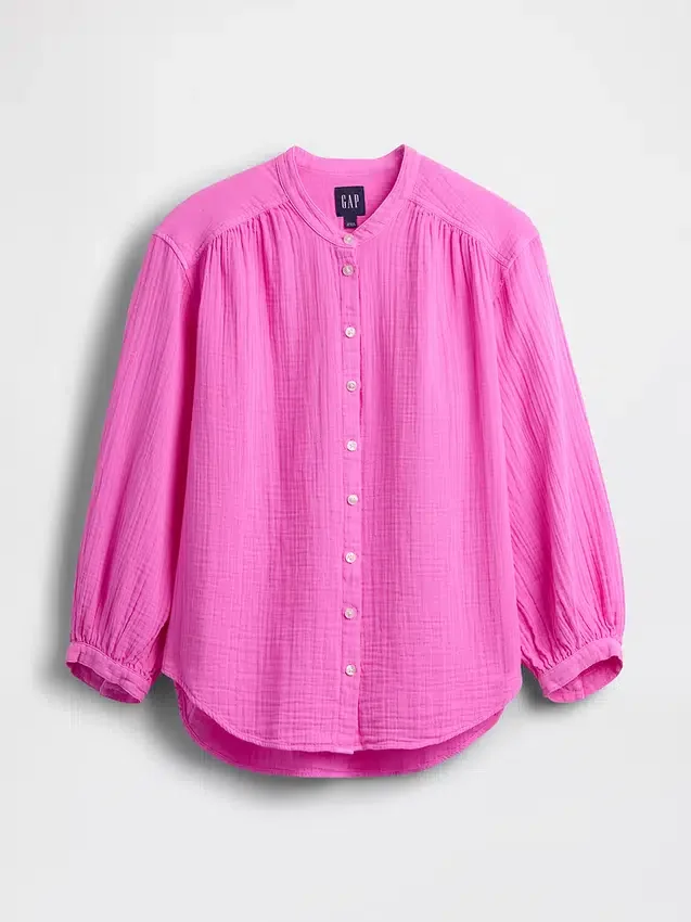 Camisas oversize sin cuello de gasa de algodón