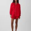 Camisas oversize sin cuello de gasa de algodón