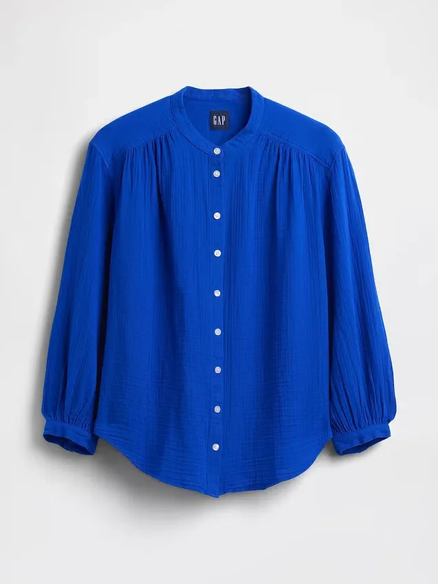 Camisas oversize sin cuello de gasa de algodón