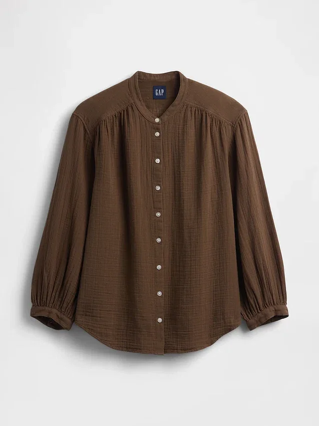 Camisas oversize sin cuello de gasa de algodón