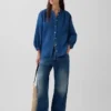 Camisas oversize sin cuello de gasa de algodón vaquero