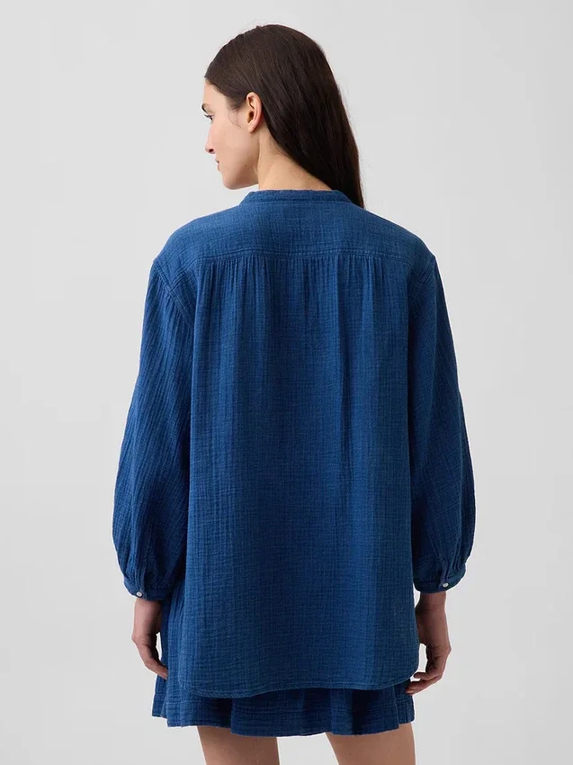 Camisas oversize sin cuello de gasa de algodón vaquero