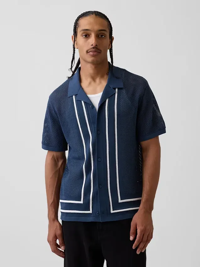 Camisas tipo jersé con cuello «Camp» a rayas
