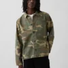 Camisas utilitarias de lona de mezclilla con estampado de camuflaje