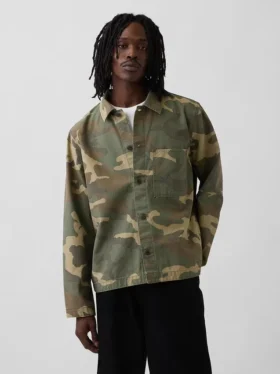 Camisas utilitarias de lona de mezclilla con estampado de camuflaje